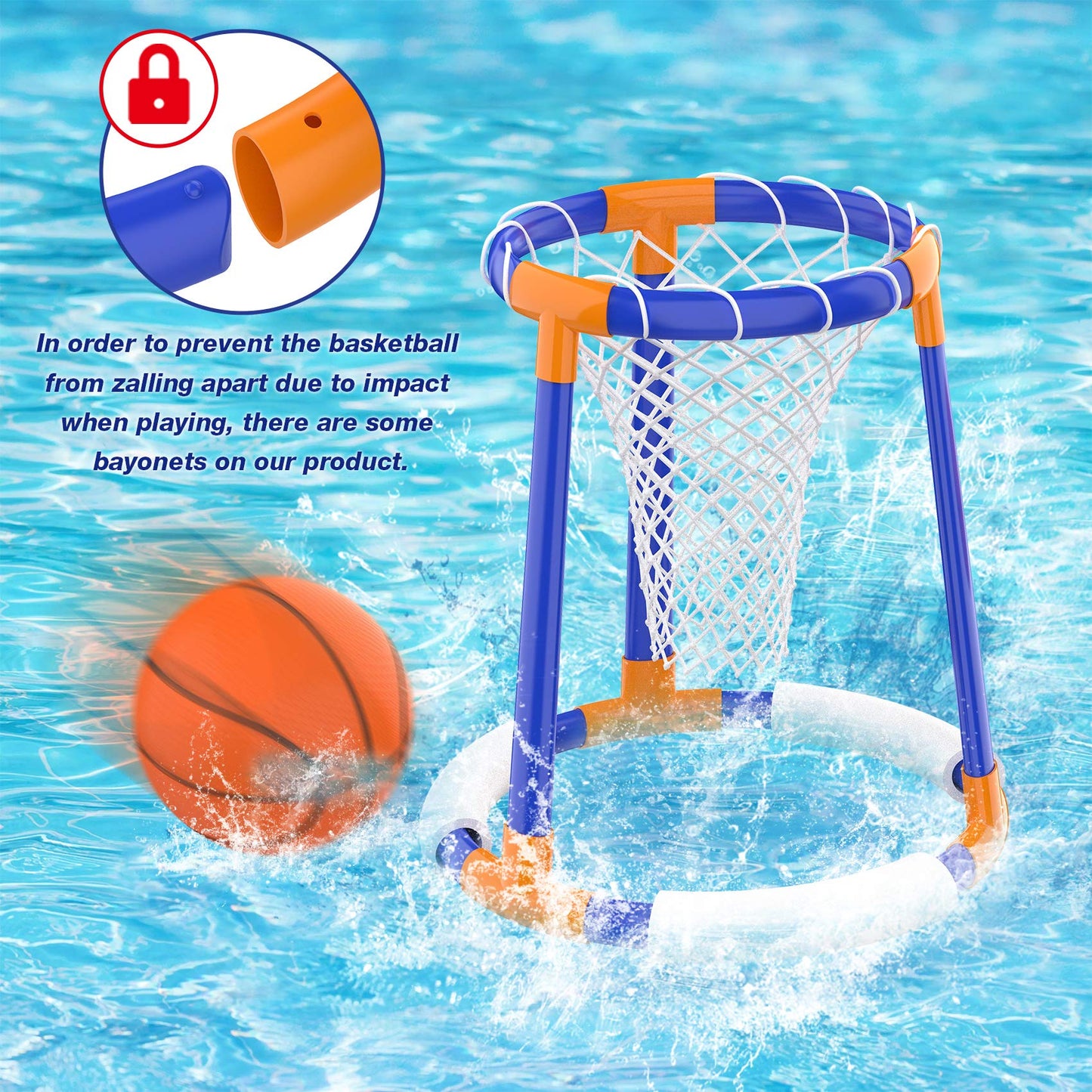 FOSUBOO Pool Toy for Adults Kids Water Games Floating Basketball Hoop Water Toy Basketball Hoop Pool Accessory Fun (2X Basketballs)