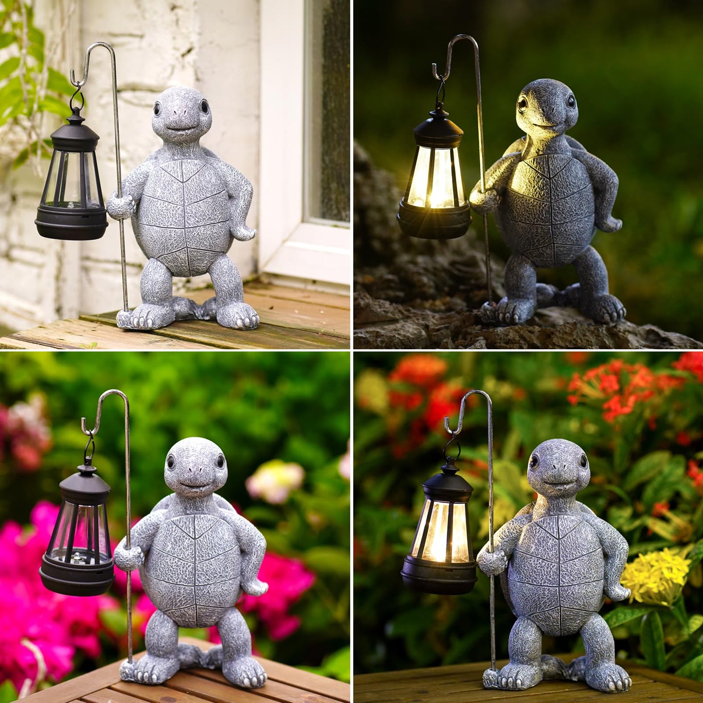 Yeomoo Turtle Garden Figurines with Solar Lights Outdoor Garden Decor - Turtle Decor Garden Room with Solar Lantern Gifts for Women Mom Birthday Weatherproof Decor for Balcony Patios