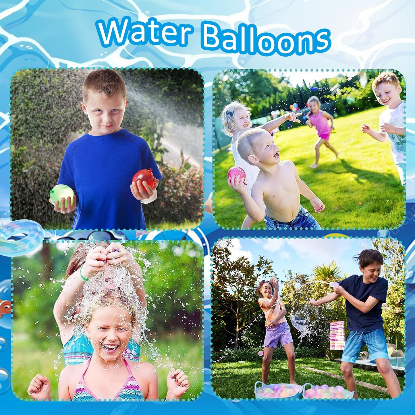 Funnity Self-Sealing Water Balloons, 444 pack, 60-second quick filler, water balloons with 4 hose connections, colorful water balloons for outdoor water games and summer fun.