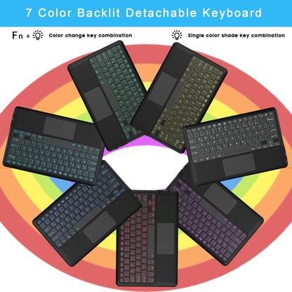 Keyboard case for Samsung Galaxy Tab S9 FE Plus / S9 Plus 12.4 Inch - 7 Color Backlit Touchpad Folio Tablet Cover - Backlit German QWERTZ Layout Keyboard for Tab S9 FE+ / S9+ Black