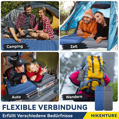 HIKENTURE Self Inflating Sleeping Pad, 13CM Thick Camping Mat with Pillow, Inflatable Air Mattress Small Pack Size, Ultralight Sleeping Mat with Foot Pump for Outdoor, Hiking, Tent - Gray