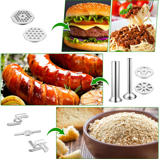 Gdrtwwh Meat Grinder Attachment suitable for all Kenwood Chef and kMix Kitchen Machines, with 2 sausage filling tubes and 4 grinding discs.
