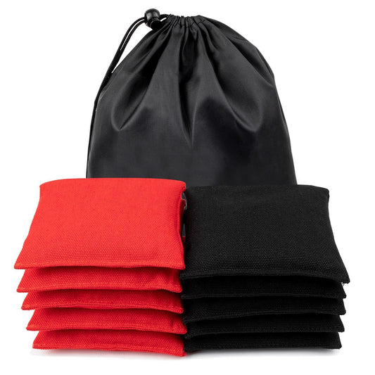 10 pieces of Cornhole bags 10X10cm, Bean Bag toss game set for kids, fun sports games, seat bag for party games, Corn Hole throwing bags, bean bags outdoor game for boys and girls - black + red.