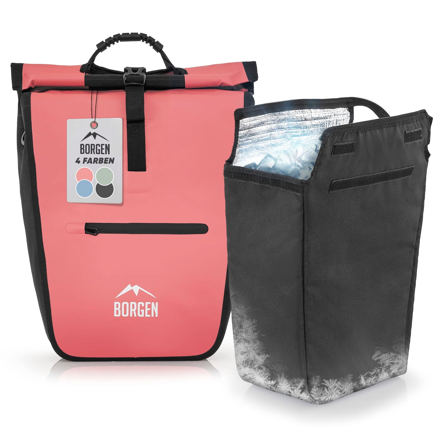 Borrow bicycle shopping bag for luggage rack with removable cooling insert - Can be used as a luggage carrier bag, bike bag, carry bag 23 liters.