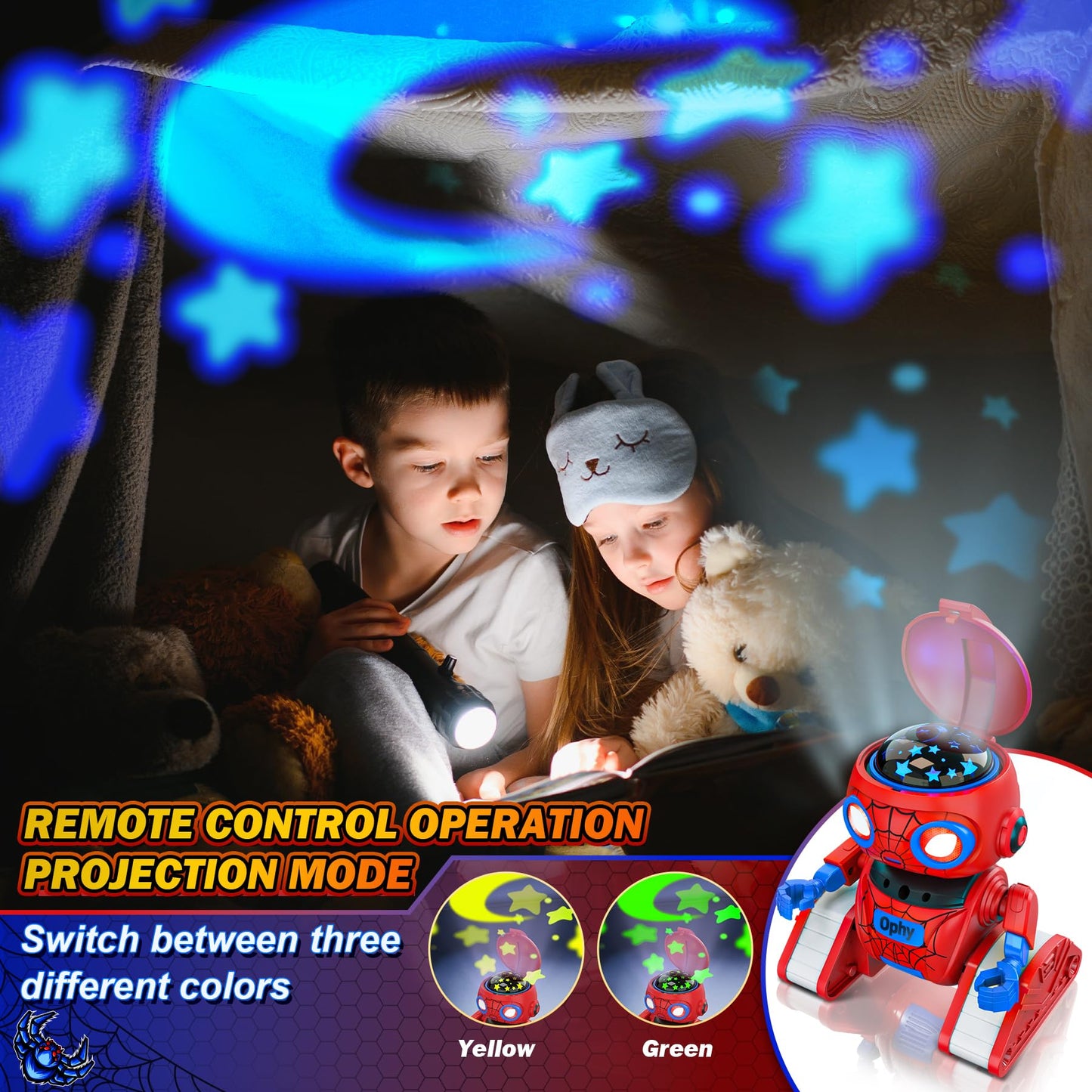 Ophy Robot Kids Toy Spider, rechargeable and projectable, RC robot with LED eyes and music, RC toy monster with gesture sensor for kids 3-8 years old, boys and girls gift, Red