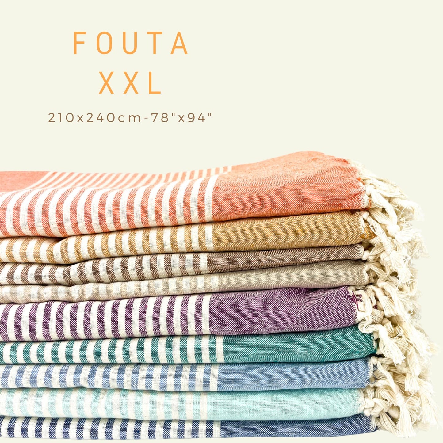 MOMOMUS Fouta XXL, sand-free, with fringes - Large beach towel XXL, made of cotton, sand repellent - Ideal for beach picnics - Turquoise, 210x240 cm