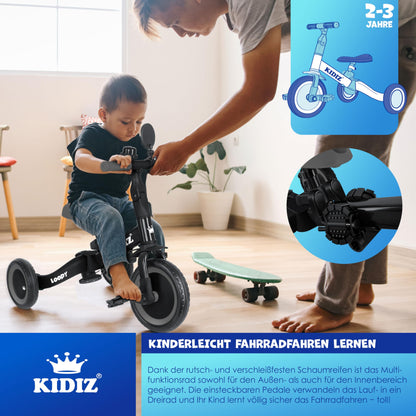KIDIZ® 6in1 Balance Bike Trike | Kids' Ride-On Bike for Ages 1-5 | Supports up to 55lbs | Includes Handlebars, Safety Bar, Seatbelt, Bell & Mirror