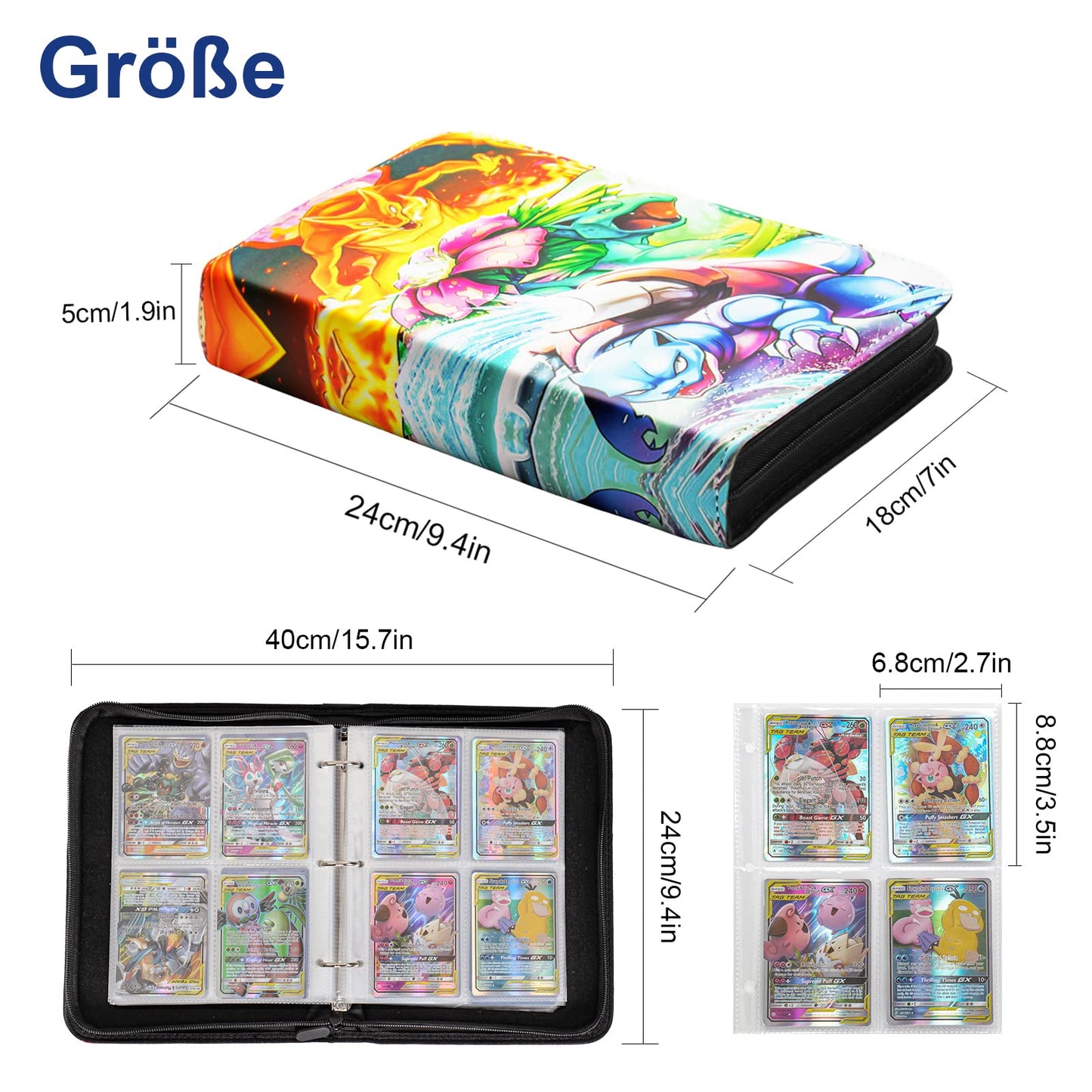 Pokemon card collector's album, 50 pages, 400 pockets, portable waterproof PU card holder. Perfect gift for kids.