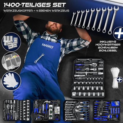 MASKO® 969-piece tool kit toolbox tool chest tool trolley professional 969 parts quality tools - Blue