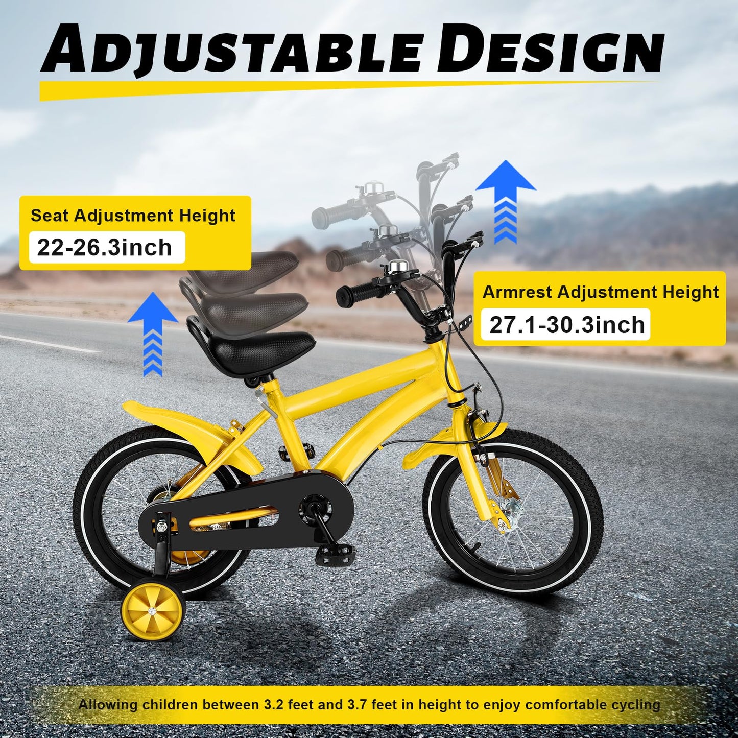AOAPUMM 14-inch kids bicycle pedal bike children balance bike with training wheels for boys and girls 3-6 years old (Yellow)
