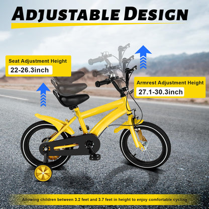 AOAPUMM 14-inch kids bicycle pedal bike children balance bike with training wheels for boys and girls 3-6 years old (Yellow)