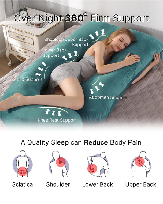 ALLOPERA Pregnancy Pillow, Full Body Maternity Pillow 57 inches, with Removable Washable Cover - Sleep Support for Legs, Back, Neck, Shoulder, HIPS, Belly, Velvet Cover (Dark Green)