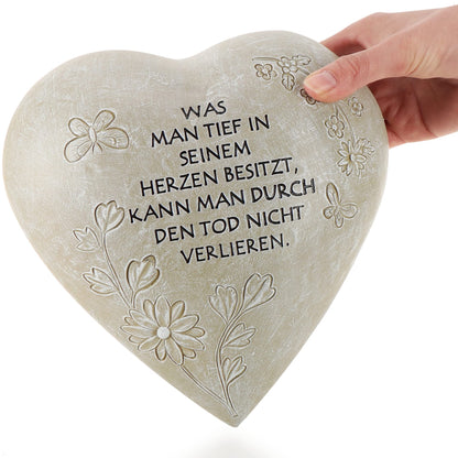 com-four® grave decoration in heart shape - weatherproof grave ornament with butterflies - memorial stone with inscription - adorned memorial stone with remembrance saying