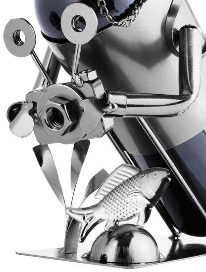 BRUBAKER wine bottle holder diver with camera decorative object metal with greeting card for wine gift