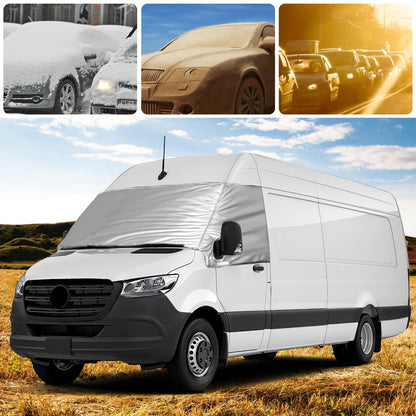 External thermal windshield cover for Mercedes Sprinter 2019-2024, luxury silver wrap windshield cover, foldable front windshield cover for winter and summer windshield frost protection.