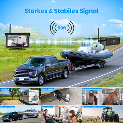 AUTO-VOX Solar Truly Wireless Backup Camera Kit with IR Night Vision, 1080P Wireless Digital Backup Camera with 7" Split-Screen Monitor for Truck, RV, Camper, Trailer, Van, Bus (Solar4)