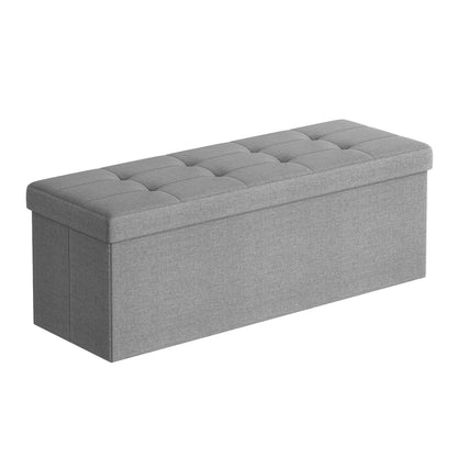 SONGMICS Storage Ottoman, Folding Bench, 38 x 110 x 38 cm Footrest, Storage Box, holds up to 300 kg, for Living Room Bedroom Hallway, Grey LSF77G