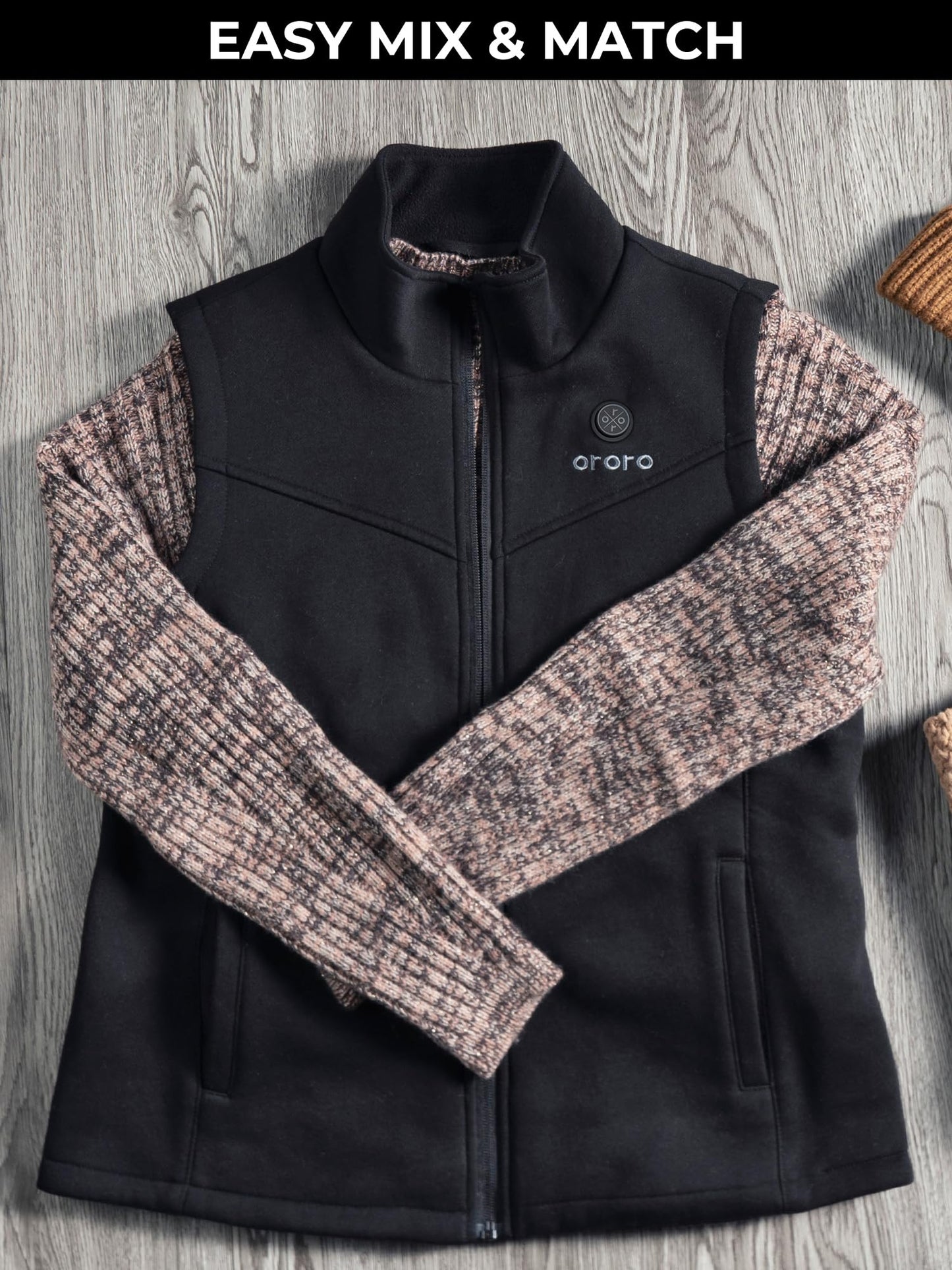 ORORO Heated Vest Fleece Women's Heated Fleece Vest with Powerbank Women's Heated Vest - Charger Not Included (Neutral Black, M)