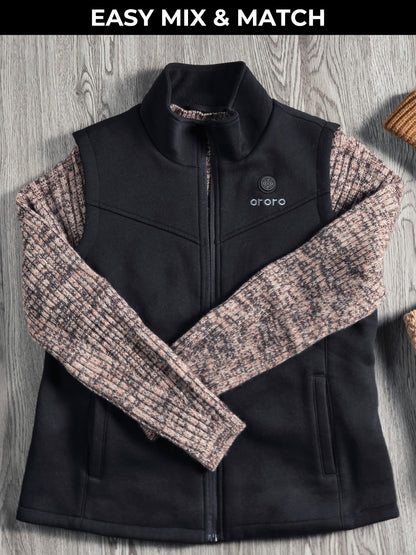 ORORO Heated Vest Fleece Women's Heated Fleece Vest with Powerbank Women's Heated Vest - Charger Not Included (Neutral Black, XS)
