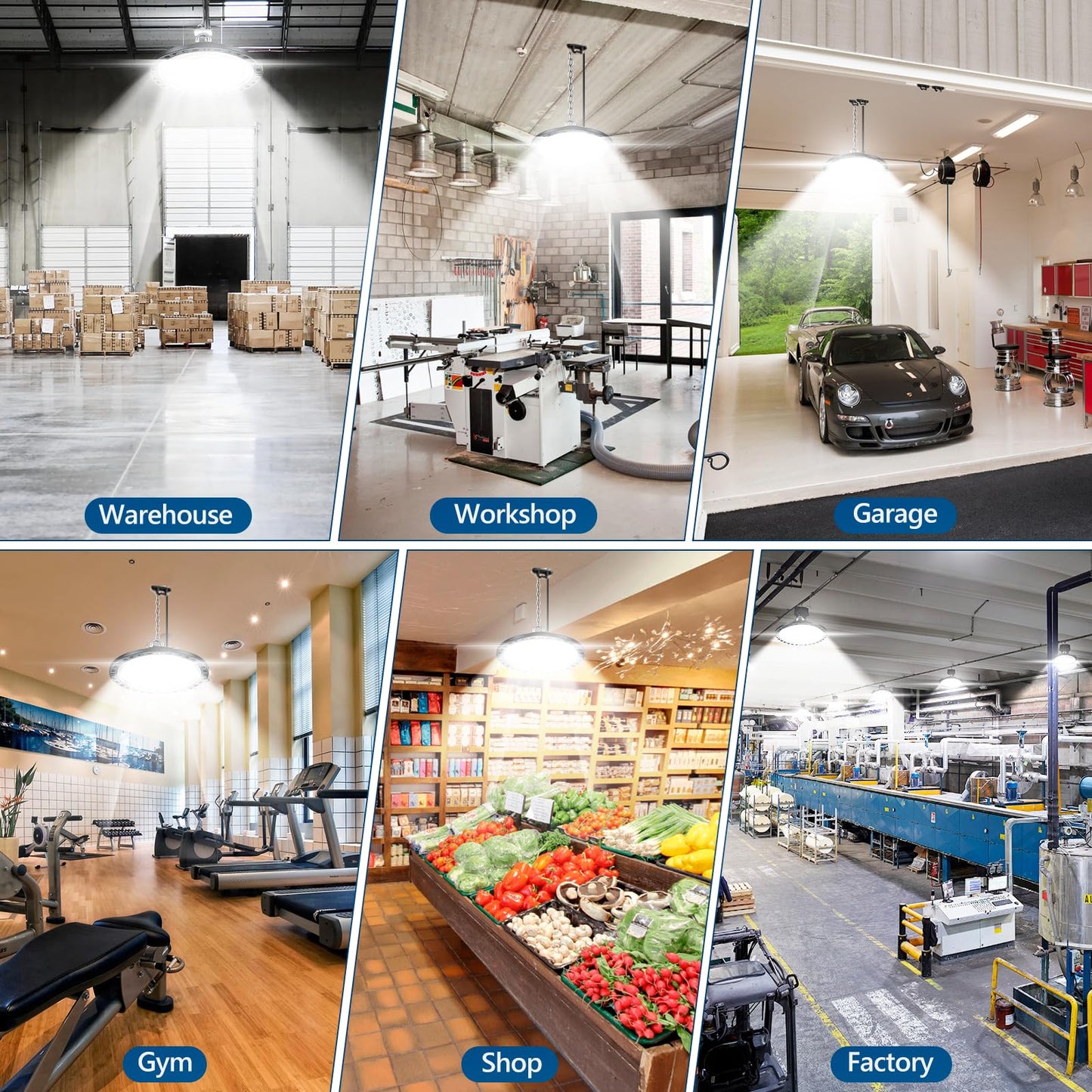 TASINUO LED Workshop Ceiling Light 100W 2 Pack, 10000LM 7000K UFO Industrial Lamp Warehouse High Bay Light, IP65 Waterproof Basement Light, Garage Light LED Floodlight for Factories Garage Warehouse.