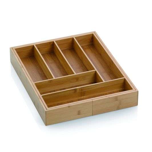 Kela bamboo cutlery tray for drawers 35-58 x 43 x 6.5 cm, extendable, drawer insert with 6 or 8 compartments, KALMA, drawer organizer kitchen