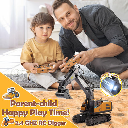 HappyGoLucky 1:20 Remote Controlled Excavator Toy For Boys Ages 3 4 5 6 7 8, 680° Rotating Rc Excavator With Lights Gift Boy 4 5 6 7 8 Years, Outdoor Toy Kids Toy For Ages 3-9 Years.