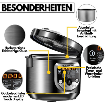 18in1 Multi Cooker Slow Cooker | 900 Watts | 5 liters | Rice Cooker | Steamer | Food Warmer | Sauté Pan | Yogurt Maker | Multi Cooker | Pressure Cooker | Hot Air Cooker | Cooker