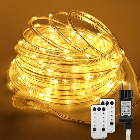 200 LED Light Tube String Lights, 23m Warm White Outdoor Light Tube String with Remote Control, 8 Modes LED String Lights for Christmas Indoor Outdoor