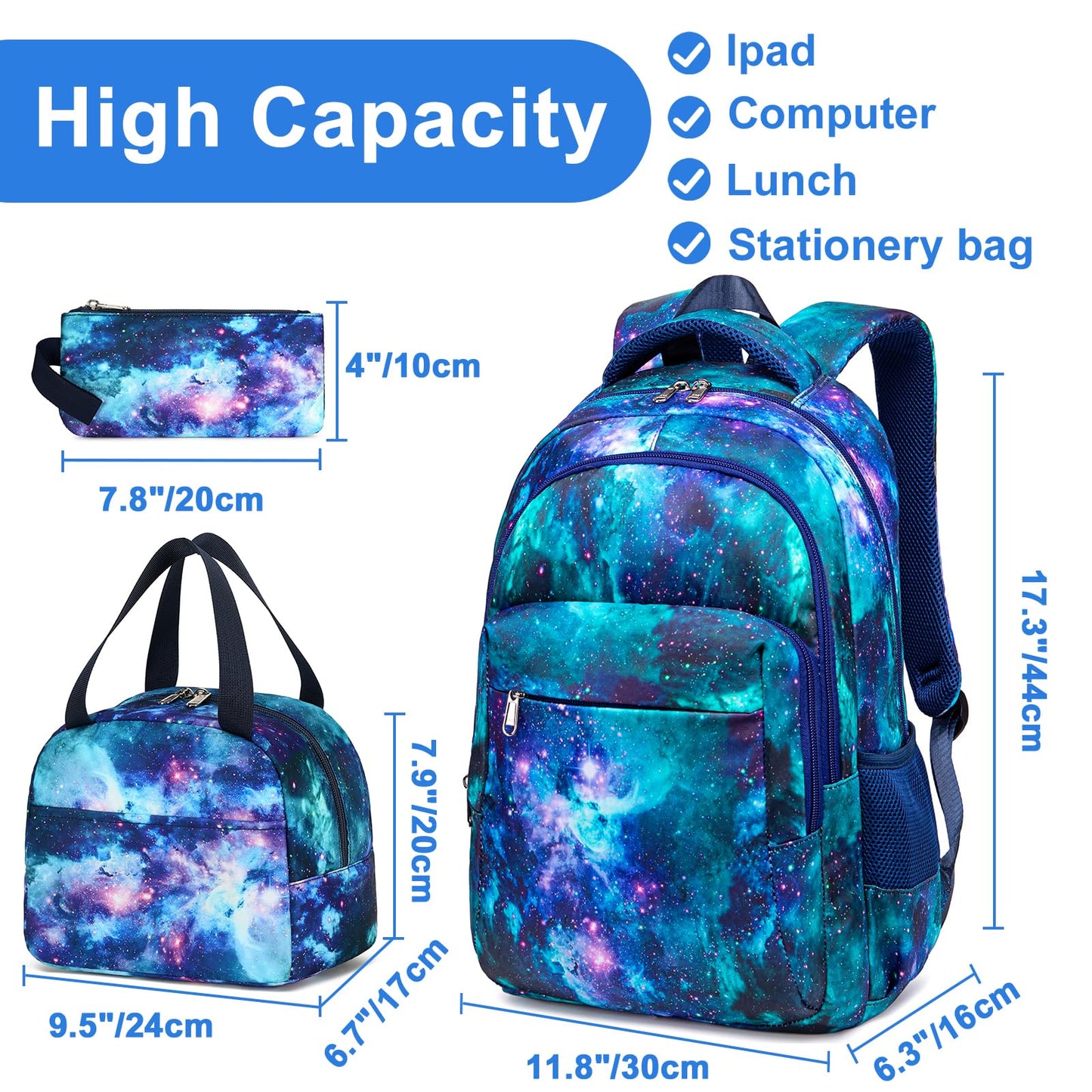 LEDAOU School Backpack for Teenage Boys Kids Juvenile Girls Daypack Girls Casual Backpack Backpack (Blue Starry Sky)