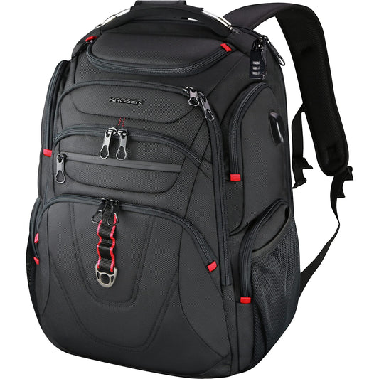 KROSER Laptop Backpack 17.3 Inch Business Travel Backpack Carry-On Waterproof with Hard Shell Security Compartment Charging Port RFID Pocket for Men/Women/College/School - Black MEHRWEG