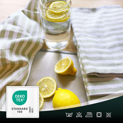 ZOLLNER 5-pack of cotton dish towels, 50x70 cm - absorbent and durable kitchen towels - machine washable up to 60°C - striped in light green - commercial quality - Oeko Tex® certified