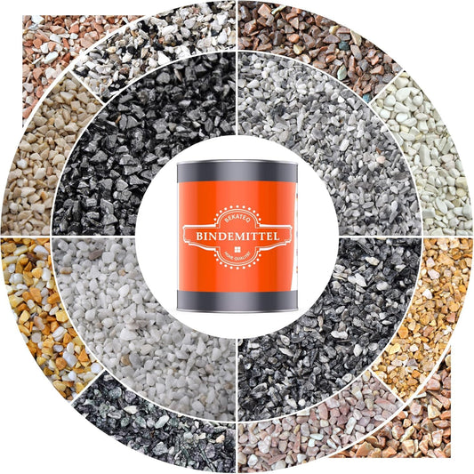 Stone carpet outdoor up to 2.5sqm - 25kg marble chippings in Botticino + 1K PU adhesive binder 1kg - Weatherproof, UV-resistant, water-repellent, heat-resistant, cold-resistant - BEKATEQ BK-605PU
