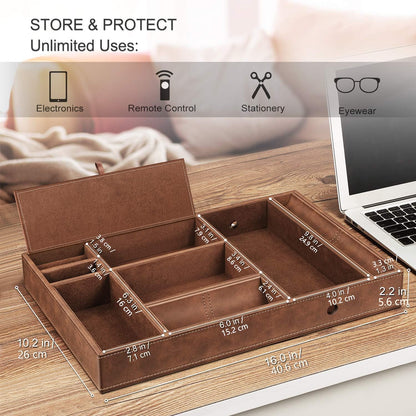 SITHON Bag emptier Table Organizer, 8 compartments Tray Organizer Storage box Faux leather Bedside cosmetic tray Nightstand coin box Key jewelry Organizer, (Brown)