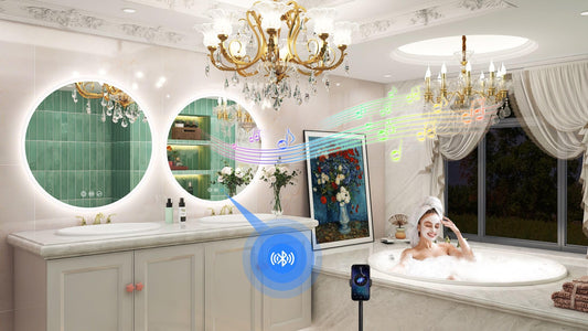STARLEAD 80cm Round Bathroom Mirror with LED, Bluetooth, Dimmable, 3 Color Temperature, Defogger, Memory Function, HD Tempered Glass, IP44 Waterproof