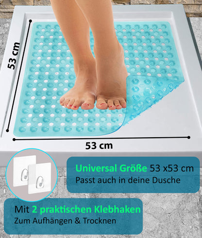 Blumbach® Non-Slip Shower Mat 53x53cm - 100% BPA-free - Includes 2 hooks for hanging - non-slip grip shower & bathtub mat, shower insert, mold-resistant & machine washable.