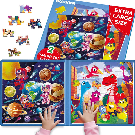 QUOKKA Magnetic Puzzle Game for Kids Ages 3-4 - 48-piece Puzzle Activity for Children on Airplanes & Car Rides - Dino Travel Games for Kids Ages 4-5-6 - Toy for Boys and Girls