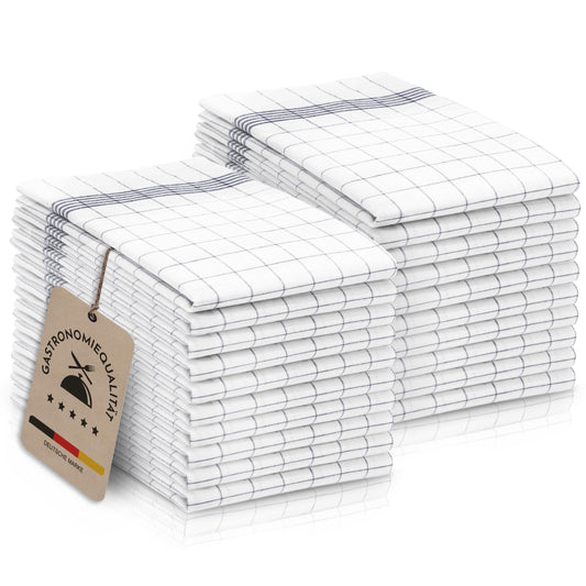 ZOLLNER 20-Pack Cotton Dish Towels, 20x28", highly absorbent and durable, machine washable up to 203°F, gray and white checkered, professional quality for restaurants, Oeko Tex® certified.