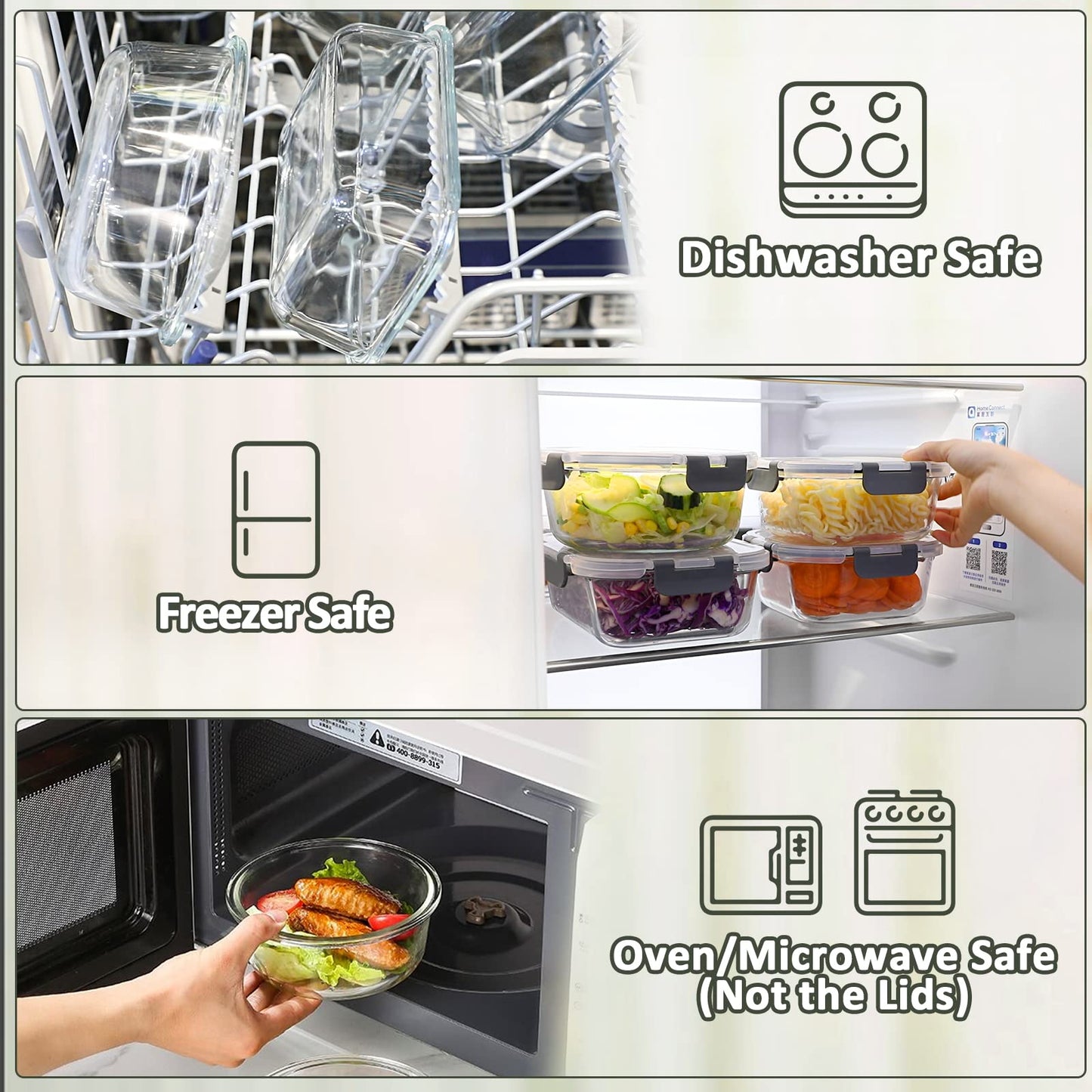 MCIRCO Glass Food Storage Containers 30 Pack [15 containers + 15 lids] - Glass canisters - Clear lids - BPA free - for home kitchen or restaurant