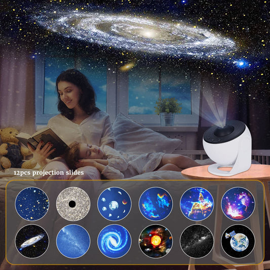 Febotak Home Planetarium Nebula Moon Planet Star Ceiling Projector with 12 films, Galaxy Light 3D Night Light Projection Lamp, Zoom, Timer