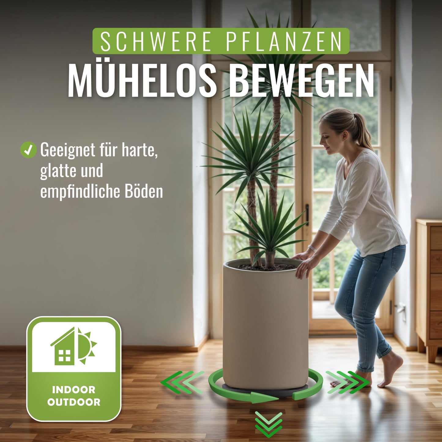 Plantwerk Plant Pot Coaster - Ultra-flat designer plant roller - Ø28cm - Square and round for all flower pots & planters - Indoor & outdoor container roller - 2 year warranty.