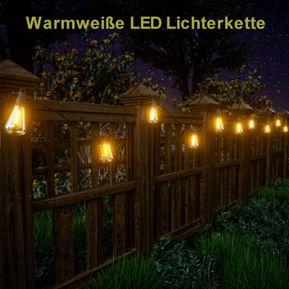 Kawaya outdoor string lights, 30m string lights LED with 50+2 ST38 bulbs, waterproof IP65 garden decoration string lights for patio, trees, wedding, party, festival, 2700K warm white.