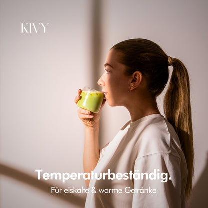 KIVY Glasses Set [4x 240ml] Made from high-quality borosilicate glass - Aesthetic Matcha Drinking Glasses Modern - Water Glasses - Small Water Glass - Iced Coffee Glasses - Dishwasher safe