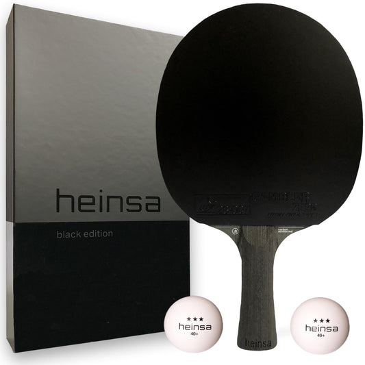 heinsa Carbon Table Tennis Racket Black Edition ITTF competition approved | Achieve more power & spin in the game | Table tennis racket set with storage box and extra table tennis balls