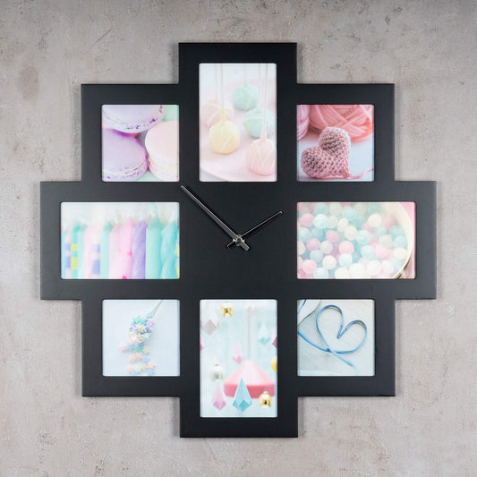 levandeo wall clock black 48x48cm wooden photo frame for 8 photos photo frame collage photo clock clock kitchen clock photo collage wall decoration decor