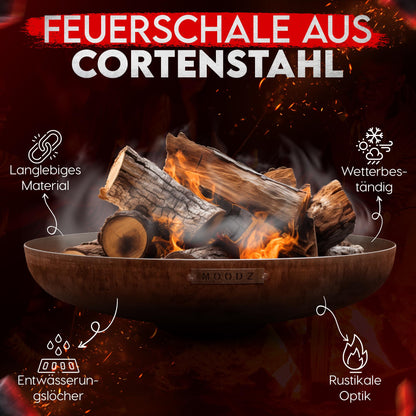 Moodz fire pit 100 cm - fire bowls for the garden - outdoor fire pit & fire barrel - fire pit with optional grill grate made of 3 MM high-quality Corten steel - fire basket for the garden - 100x100x21cm