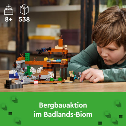 LEGO Minecraft The Badlands Mine - Interactive toy with explorer, creeper, and spider figures, plus a TNT explosion function - Gamer gift for boys & girls 8+ - 21263