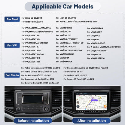 2+64G Android car radio for VW Golf 5 Golf 6 Skoda Passat B6 Passat B7. 9-inch touch display car stereo with GPS, WiFi, mirror link, Bluetooth, rearview camera, and microphone.