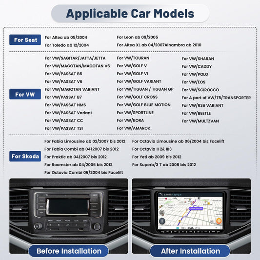 2+64G Android car radio for VW Golf 5 Golf 6 Skoda Passat B6 Passat B7. 9-inch touch display car stereo with GPS, WiFi, mirror link, Bluetooth, rearview camera, and microphone.