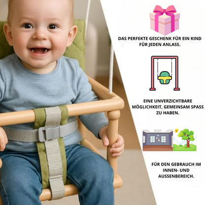 Wooden baby swing, children's swing, 3 in 1 swing for kids with safety belt, toddler swing, baby swing and swing seat, wooden children's swing for indoor and outdoor use (light grey)
