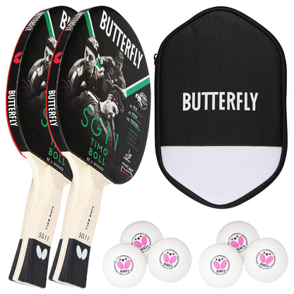 Butterfly Timo Boll 2x SG11 table tennis racket + Cell Case table tennis case + 2x 3*** ITTF R40+ table tennis balls | Table tennis racket set | Table tennis hobby set